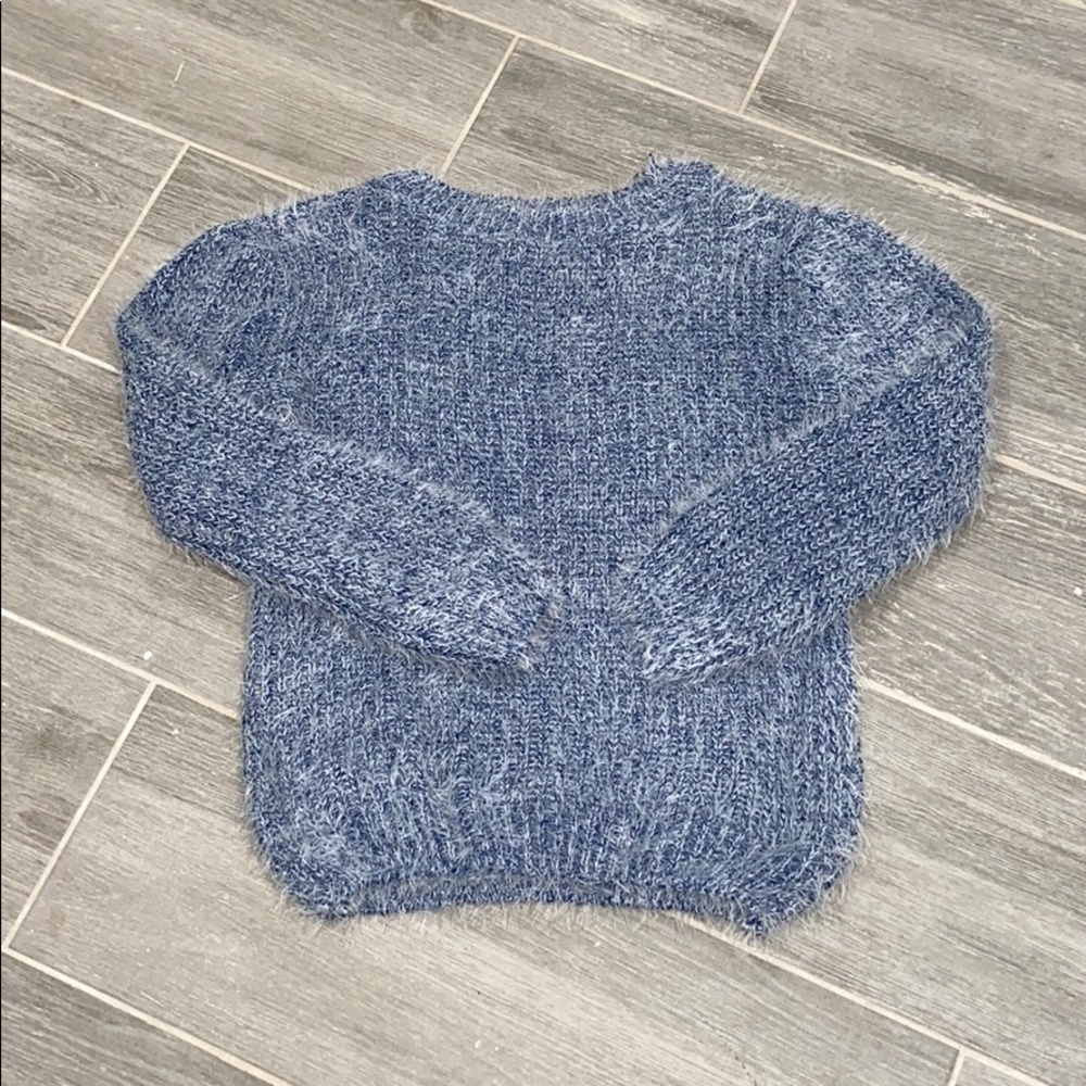 Blue and White Fuzzy Knitted Sweater